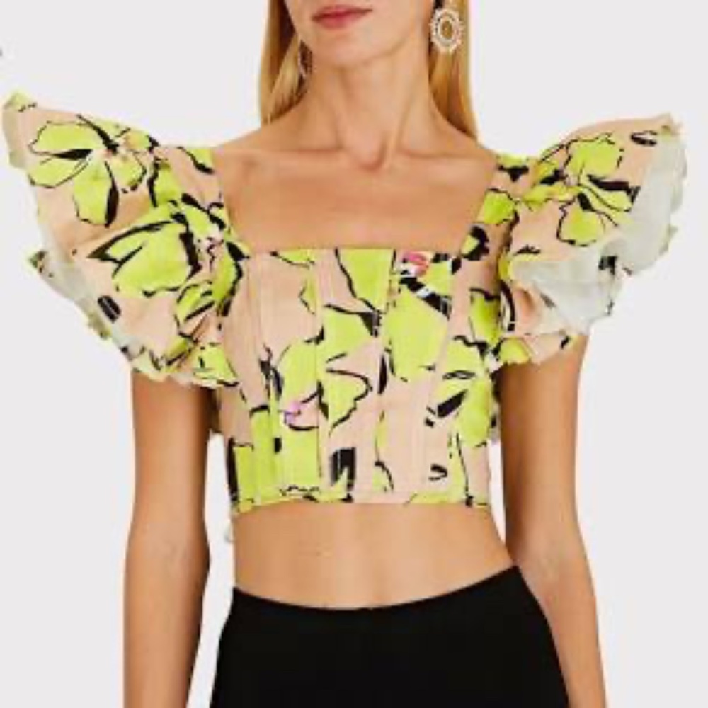 Aje Pelicano Citrus Bloom Frill Cropped Top - Picture 4 of 4